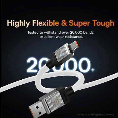 Кабель Baseus CoolPlay Series Fast Charging Cable USB to Type-C 100W 1m (CAKW000602) белый - фото 4 - id-p215398201
