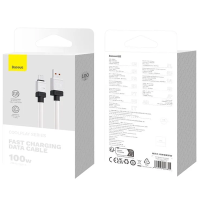 Кабель Baseus CoolPlay Series Fast Charging Cable USB to Type-C 100W 1m (CAKW000602) белый - фото 5 - id-p215398201
