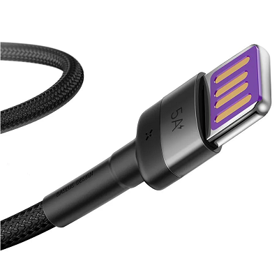 Кабель USB-C Baseus Cafule HW Quick Charging Data Сable USB For Type-C, 1m, (CATKLF-PG1) серый/ черный - фото 4 - id-p104664236