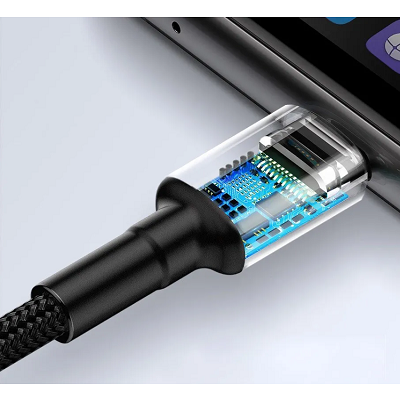 Кабель USB-C Baseus Cafule HW Quick Charging Data Сable USB For Type-C, 1m, (CATKLF-PG1) серый/ черный - фото 8 - id-p104664236