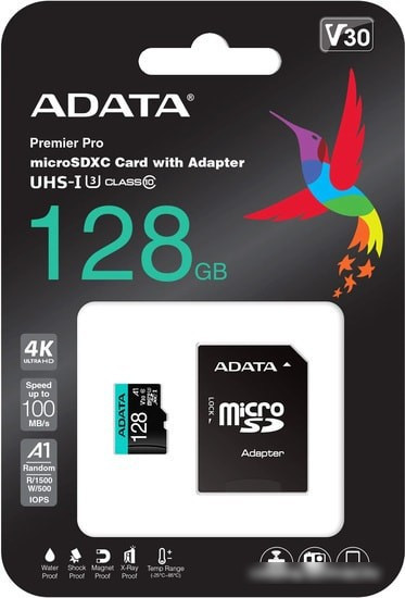 Карта памяти A-Data Premier Pro AUSDX128GUI3V30SA2-RA1 microSDXC 128GB (с адаптером) - фото 3 - id-p215409211