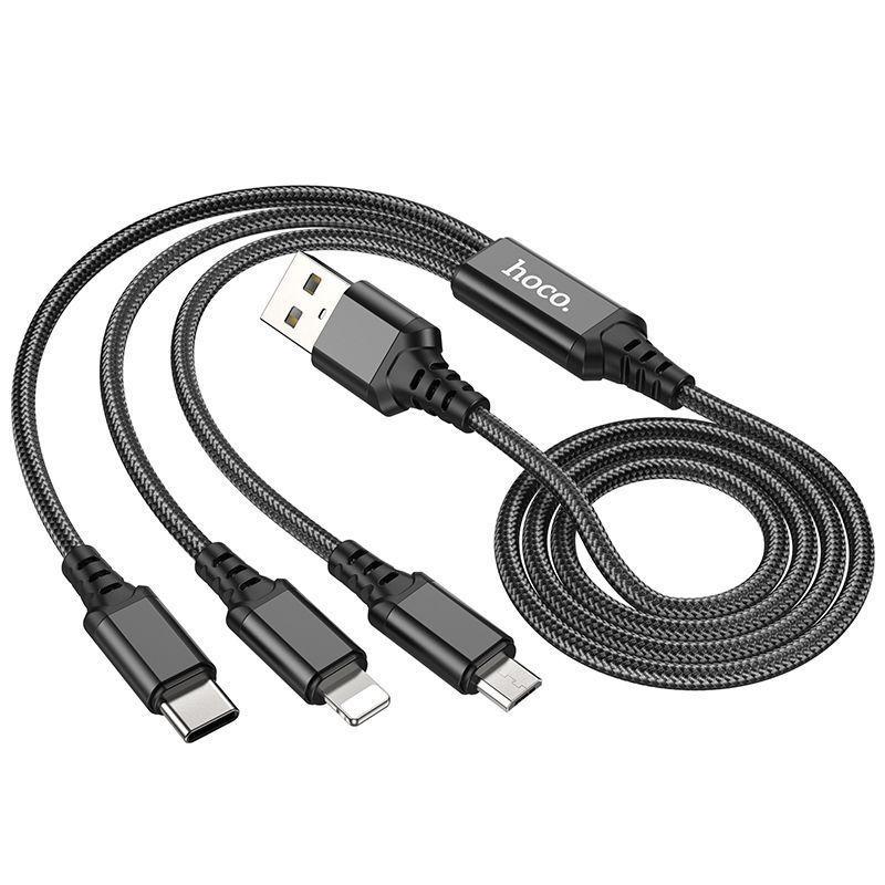 Кабель X76 3-in-1 Super charging cable(iP+Type-C+Micro) черный - фото 2 - id-p215425397