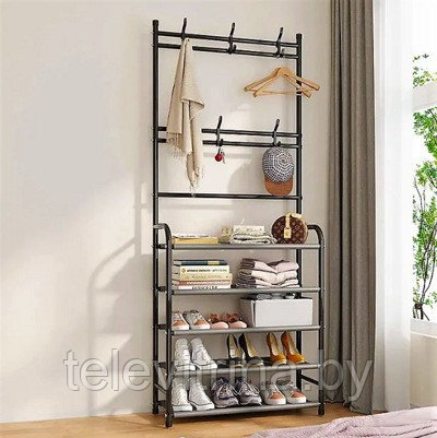 Стеллаж-вешалка напольная с 5-ю полками для обуви в прихожую