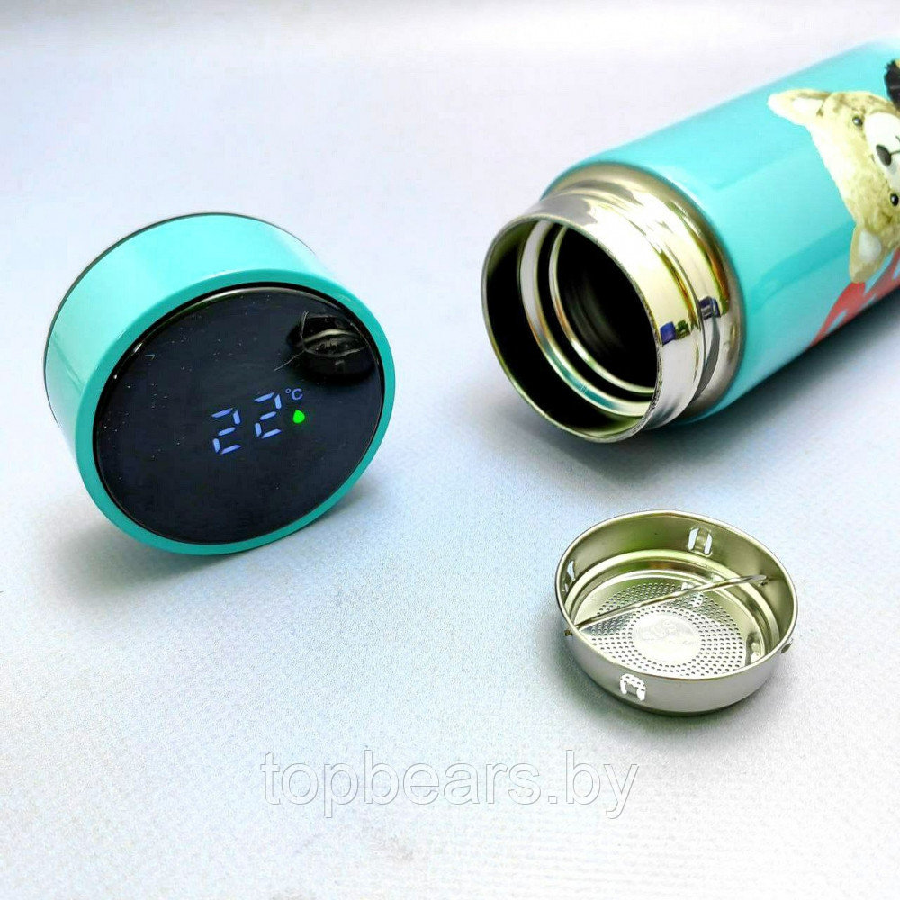 Термос Мишка с индикатором температуры и ситечком, 500 мл. Зеленый - фото 2 - id-p215427496