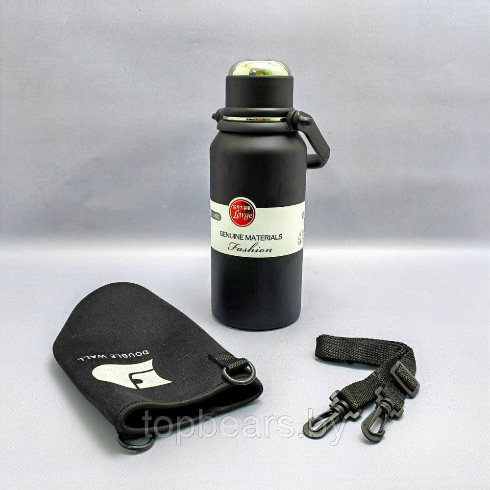 Термос вакуумный 1200 мл. в чехле, с ситечком, ручкой, клапаном, чашкой / Нержавеющая сталь - фото 3 - id-p215427497