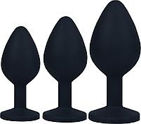 Набор анальных пробок 3 шт. Candy An. Set (Three-piece butt plug set / black, black flannel), фото 3
