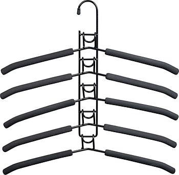 Вешалка-трансформер для одежды 5 в 1, 38x40, «ГИНГО», металл, пена, чёрная (clothes hanger, black)