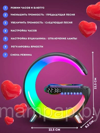 Умная лампа Smart Light Sound Machine с функцией беспроводной зарядки, будильник, ночник - фото 3 - id-p203158632