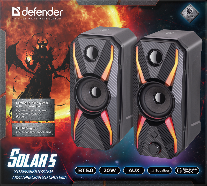 Акустическая 2.0 система - Defender Solar 5, 20W, питание 230В, Bluetooth, EQ, выход на наушники, подсветка - фото 10 - id-p215447885