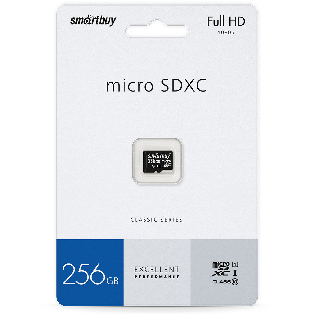 Карта памяти MicroSD 256GB - Smartbuy Class10 UHS-I (U1), 80/20 Mb/s, + SD адаптер
