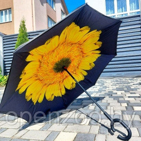 NEW Зонт наоборот двухсторонний UpBrella (антизонт) / Умный зонт обратного сложения Подсолнух