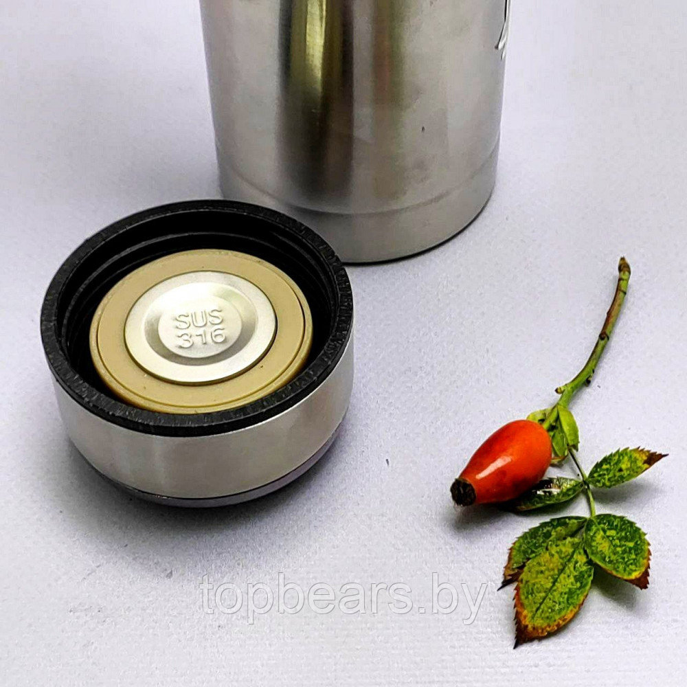 Термос вакуумный 600 мл. Vacuum Cup из нержавеющей стали с ситечком и ремешком Серебро - фото 6 - id-p215450446