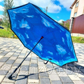 NEW Зонт наоборот двухсторонний UpBrella (антизонт) / Умный зонт обратного сложения Голубое небо и облака - фото 1 - id-p160828866