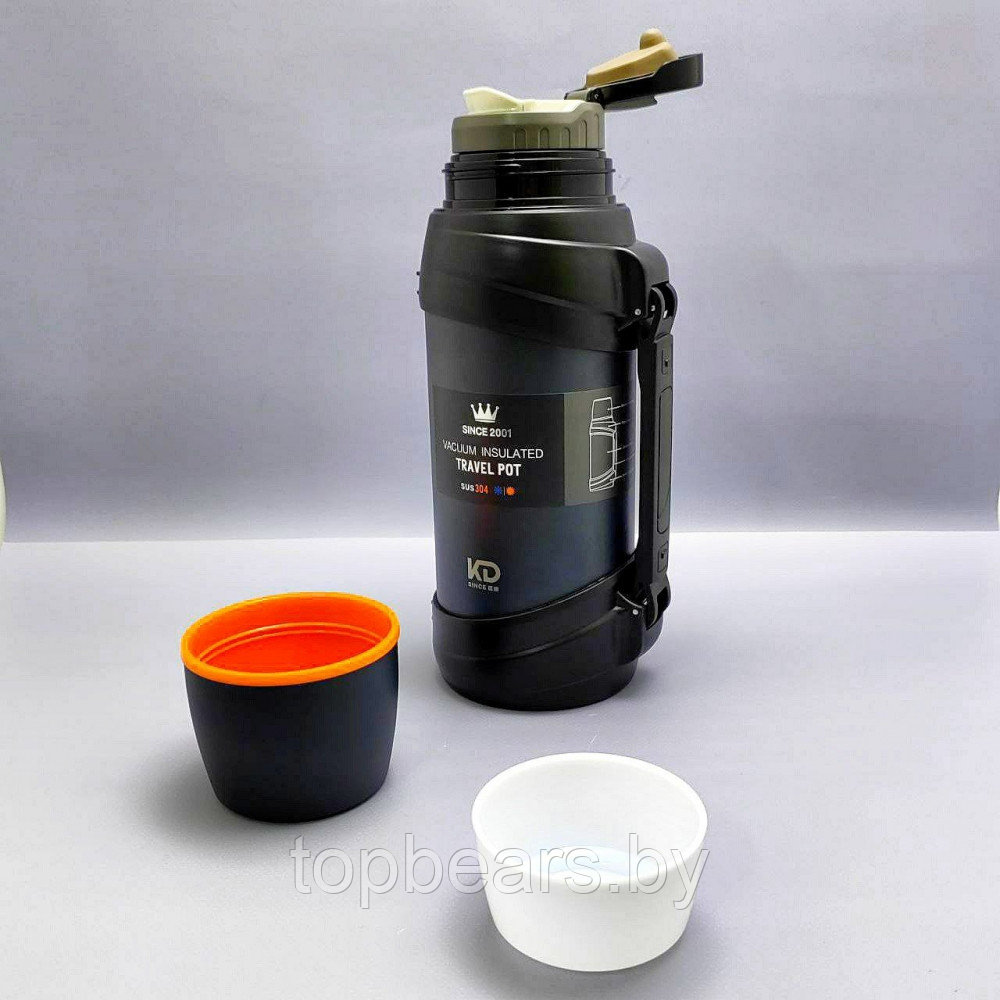 Термос вакуумный 2000 мл. Vacuum Sports из нержавеющей стали, чашка, клапан, ручка для транспортировки / Цвет - фото 6 - id-p215450447
