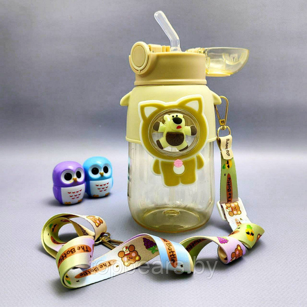 Бутылка Мишка в иллюминаторе с клапаном, трубочкой и ремешком 680 мл. / Наклейки в подарок Фиолетовый - фото 4 - id-p215450452