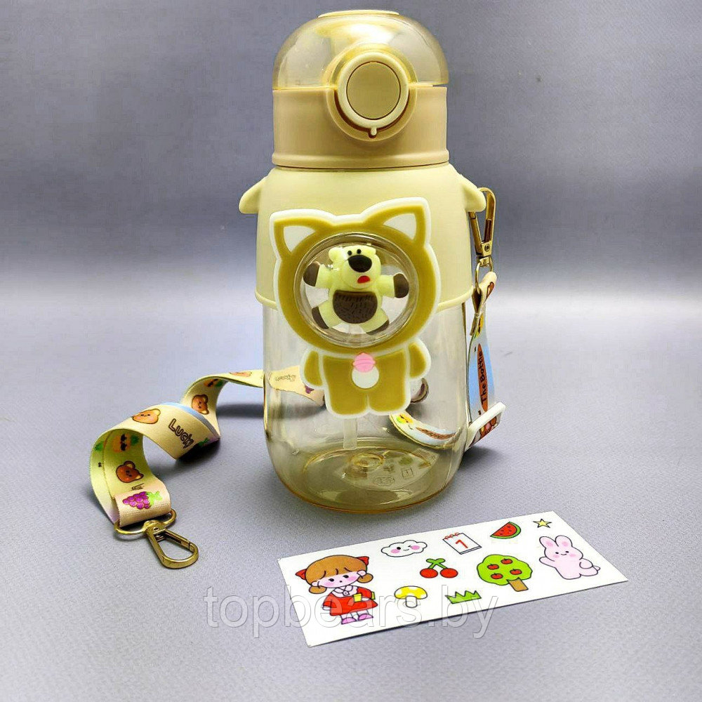 Бутылка Мишка в иллюминаторе с клапаном, трубочкой и ремешком 680 мл. / Наклейки в подарок Фиолетовый - фото 8 - id-p215450452