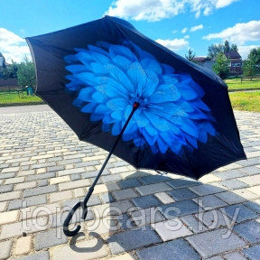 NEW Зонт наоборот двухсторонний UpBrella (антизонт) / Умный зонт обратного сложения Синяя роза - фото 1 - id-p215450496