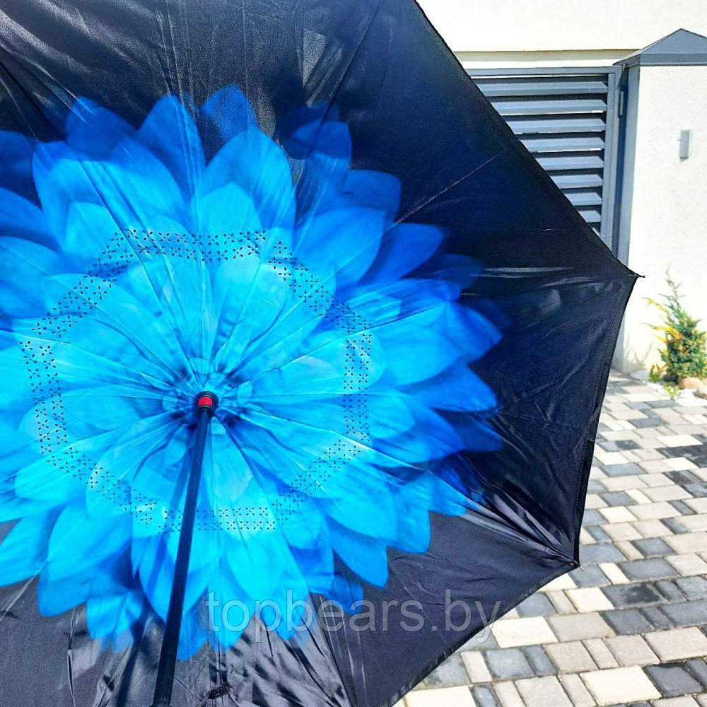 NEW Зонт наоборот двухсторонний UpBrella (антизонт) / Умный зонт обратного сложения Синяя роза - фото 8 - id-p215450496