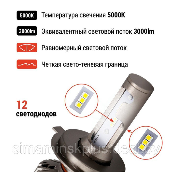 Лампа автомобильная LED Clim Art H4K9A, 12В, P43t (H4), 2 шт - фото 3 - id-p215455778