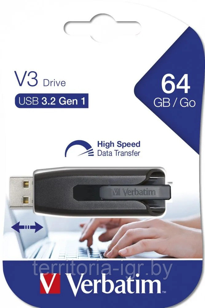 USB-накопитель USB 3.2 Gen 1 V3 Drive 64Gb 49174 черный Verbatim - фото 1 - id-p215475010