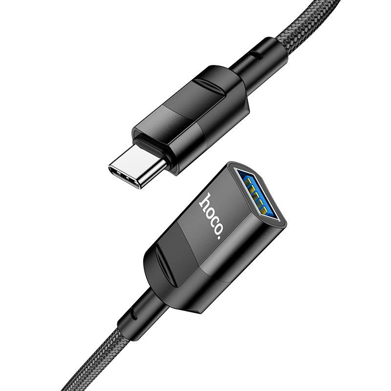 OTG кабель Type-C - USB 1.2м - HOCO U107, 3А, нейлоновая оплётка, чёрный - фото 1 - id-p215494554