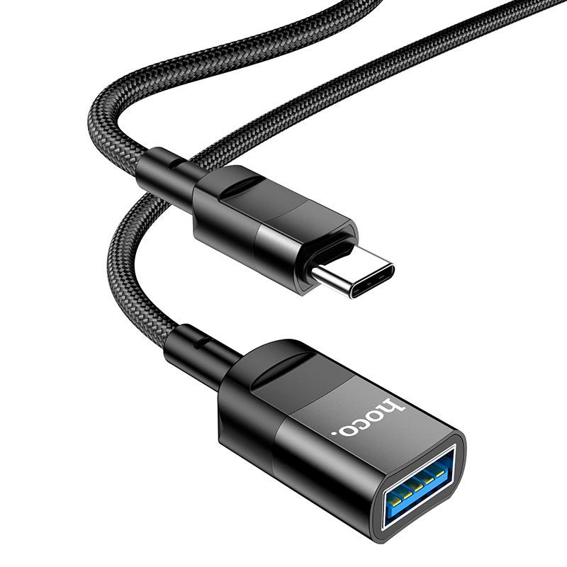 OTG кабель Type-C - USB 1.2м - HOCO U107, 3А, нейлоновая оплётка, чёрный - фото 3 - id-p215494554