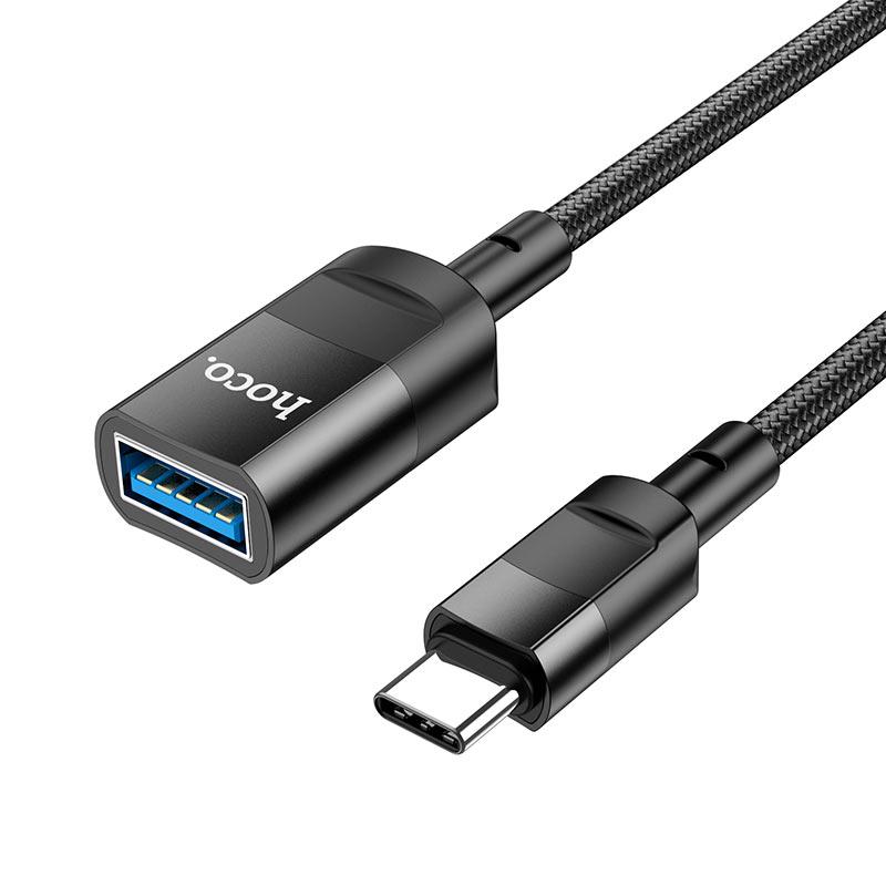 OTG кабель Type-C - USB 1.2м - HOCO U107, 3А, нейлоновая оплётка, чёрный - фото 2 - id-p215494554