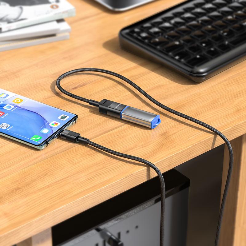OTG кабель Type-C - USB 1.2м - HOCO U107, 3А, нейлоновая оплётка, чёрный - фото 4 - id-p215494554