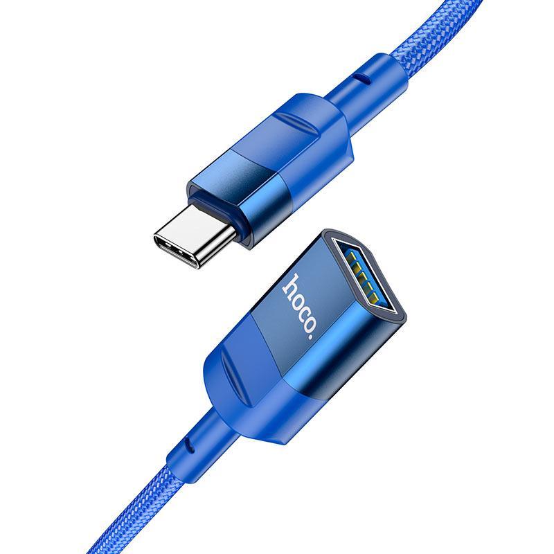 OTG кабель Type-C - USB 1.2м - HOCO U107, 3А, нейлоновая оплётка, синий