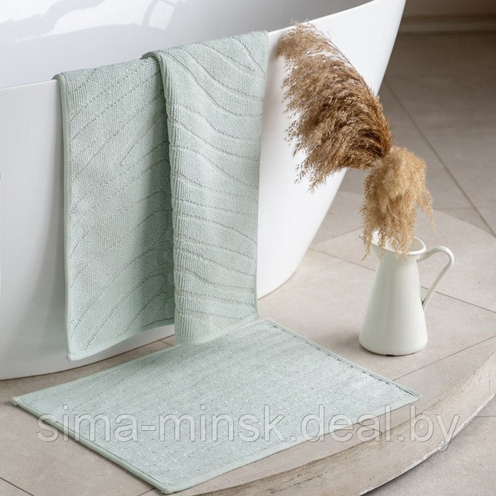 Комплект ковриков для ванны «Орта», размер 50x60 cм, 60x100 см, цвет бирюзовый - фото 1 - id-p215497998