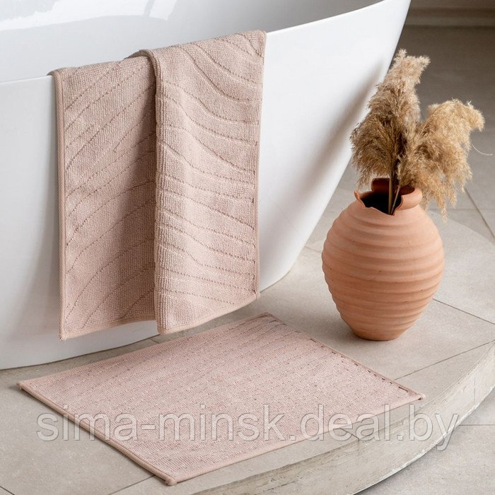Комплект ковриков для ванны «Орта», размер 50x60 cм, 60x100 см, цвет пыльно-розовый - фото 1 - id-p215498001