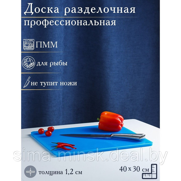 Доска профессиональная разделочная, 40×30 см, толщина 1,2 см, цвет синий - фото 1 - id-p215500510