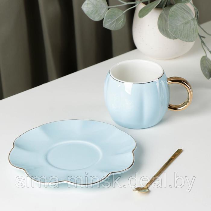 Чайная пара керамическая «Цветок», 3 предмета: чашка 240 мл, блюдце d=16 см, ложка, цвет голубой - фото 2 - id-p215500914