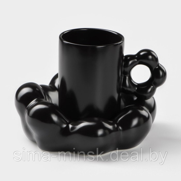 Кофейная пара керамическая «Ромашка», 2 предмета: кружка 260 мл, блюдце d=17 см, цвет чёрный - фото 1 - id-p215500917