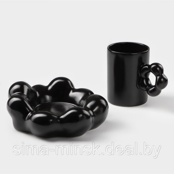 Кофейная пара керамическая «Ромашка», 2 предмета: кружка 260 мл, блюдце d=17 см, цвет чёрный - фото 2 - id-p215500917