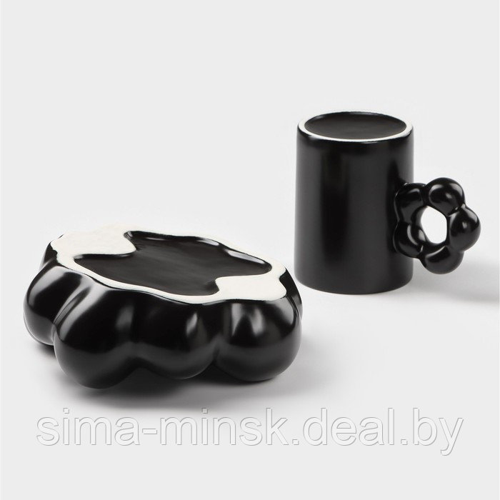 Кофейная пара керамическая «Ромашка», 2 предмета: кружка 260 мл, блюдце d=17 см, цвет чёрный - фото 4 - id-p215500917