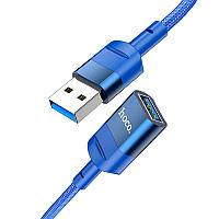 Удлинитель USB 3.0 1.2м - HOCO U107, 3А, нейлоновая оплётка, синий