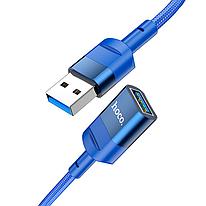 Удлинитель USB 3.0 1.2м - HOCO U107, 3А, нейлоновая оплётка, синий