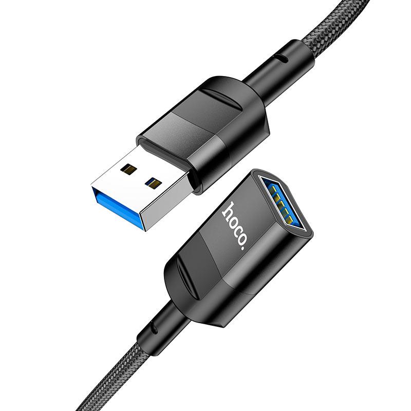 Удлинитель USB 3.0 1.2м - HOCO U107, 3А, нейлоновая оплётка, чёрный