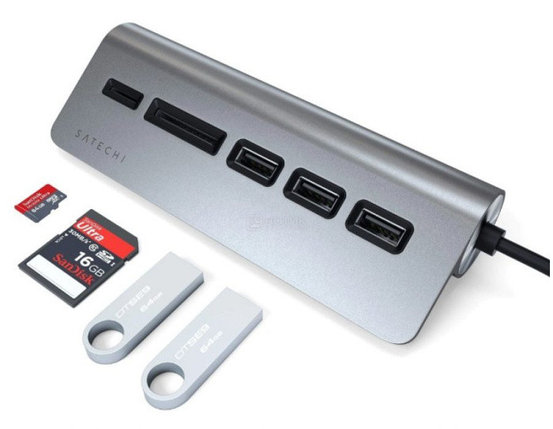 Док-станция Satechi Type-C Aluminum USB 3.0 Hub and Card Reader ST-TCHCRM (3xUSB 3.0, SD, micro-SD) Серый, фото 2