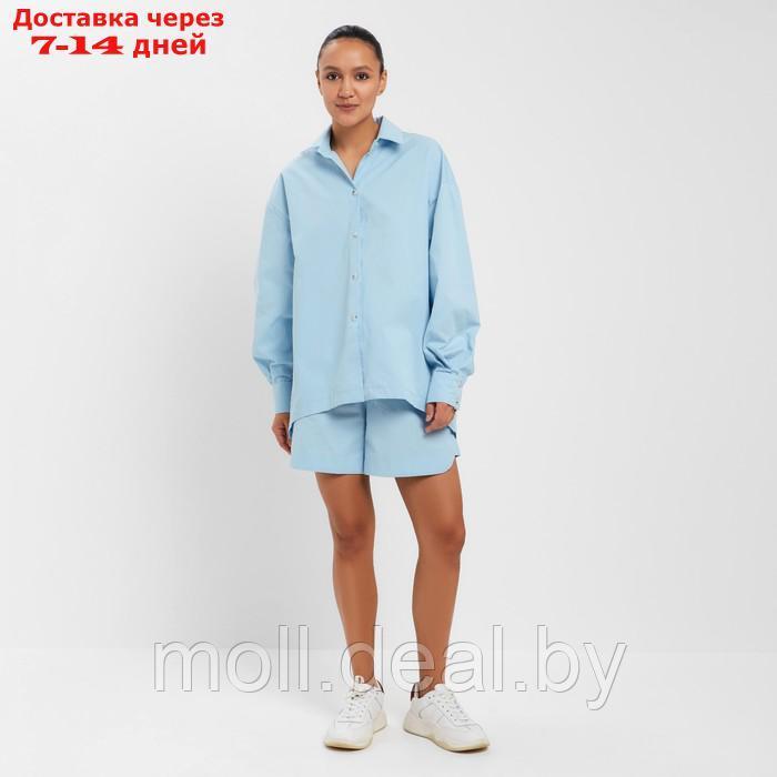 Костюм женский (рубашка, шорты) MINAKU: Oversize цвет голубой, размер 48 - фото 3 - id-p215511665