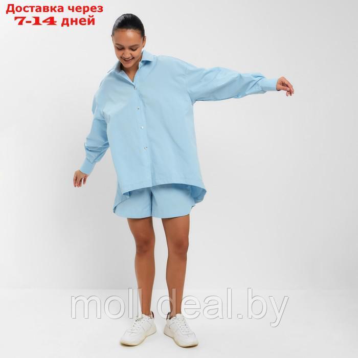 Костюм женский (рубашка, шорты) MINAKU: Oversize цвет голубой, размер 48 - фото 7 - id-p215511665