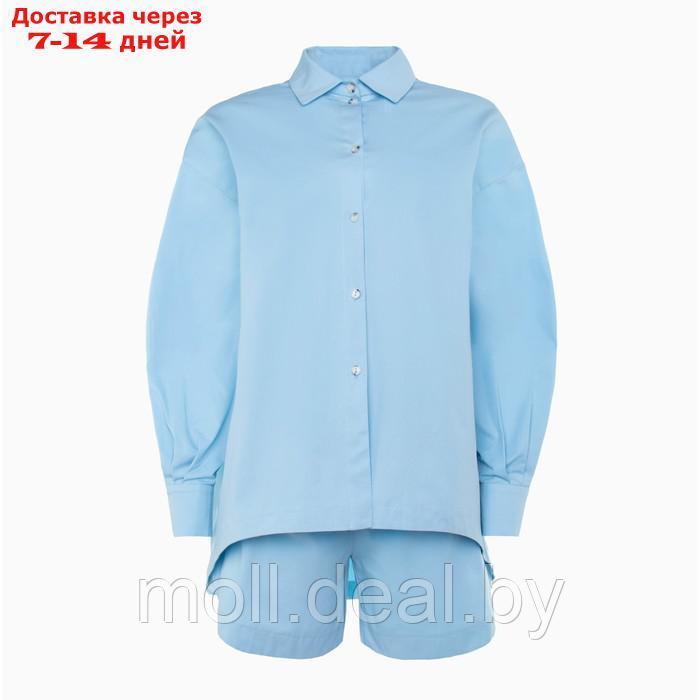 Костюм женский (рубашка, шорты) MINAKU: Oversize цвет голубой, размер 48 - фото 9 - id-p215511665