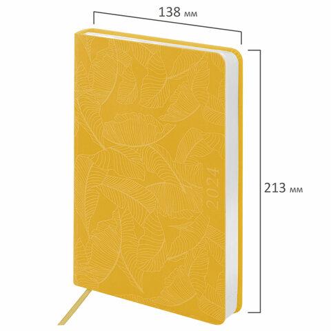 Ежедневник датированный 2024 А5 138x213 мм, "Foliage", под кожу, желтый - фото 8 - id-p215520241