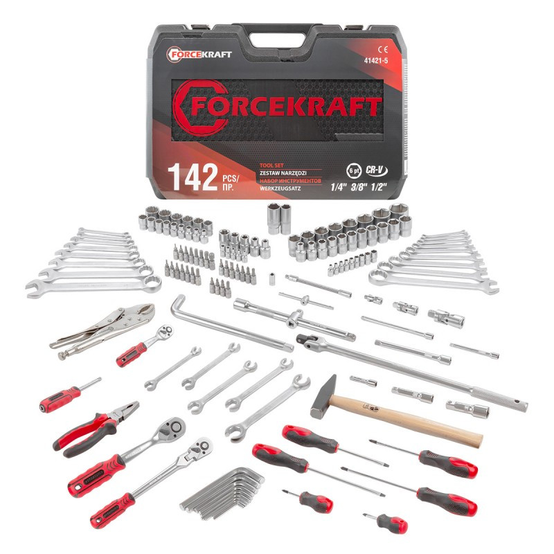 Набор инструментов FORCEKRAFT FK-41421-5 142пр. 1/4'', 3/8'', 1/2''(6гр.)(4-32мм)