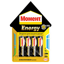 Батарейка алкалиновая, тип АА, Момент Energy (4шт/упак) - MOM-LR6-4BL