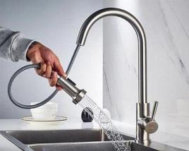 Смеситель для мойки с выдвигающейся лейкой LEDEME L76005-1 сатин, фото 2