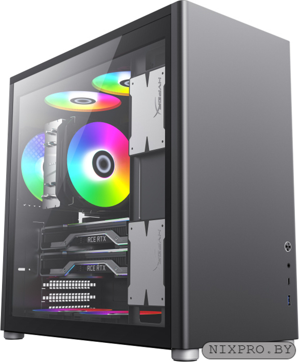 Корпус ATX Без БП GameMax Spark PRO Black (Dual Side TG,1xType-C,1x USB 3.2,up to 6x 120-140mm fans)