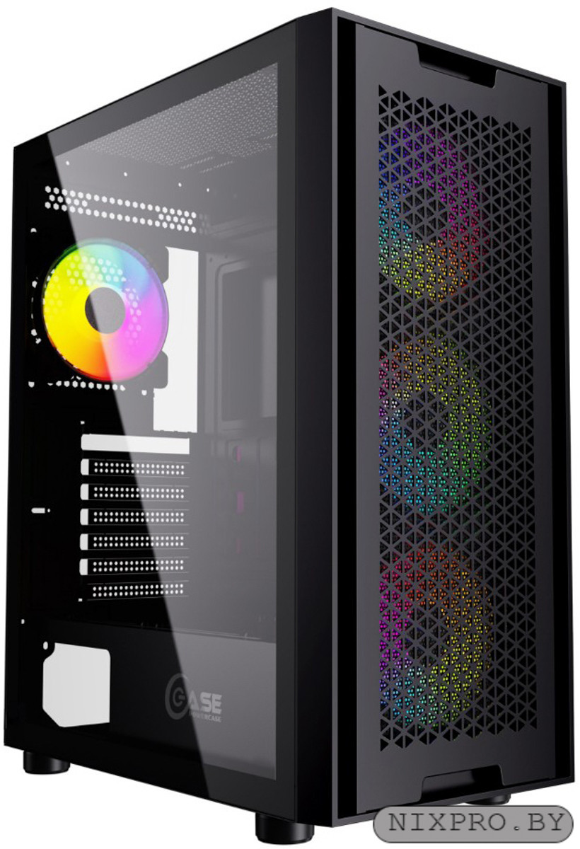 Корпус ATX Без БП Powercase Alisio X4B, Tempered Glass, 4x 120mm 5-color fan, чёрный, ATX (CAXB-L4) - фото 1 - id-p203896791