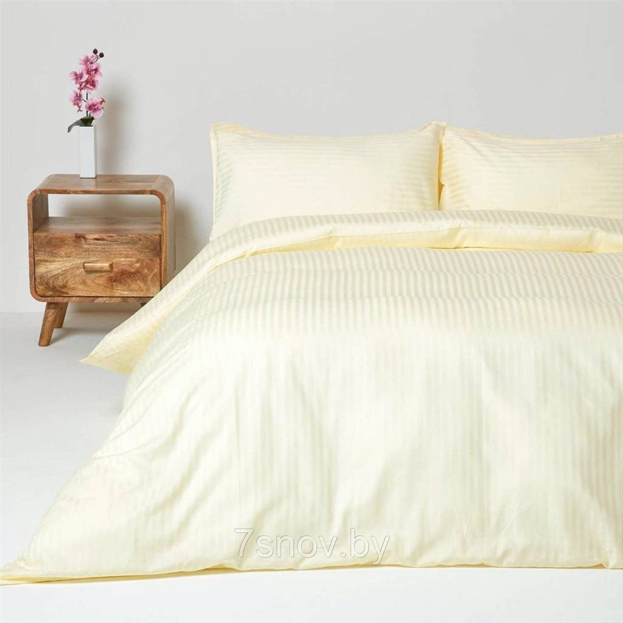 Однотонное постельное белье из страйп сатина семейное цвет молочный jet СонМаркет
